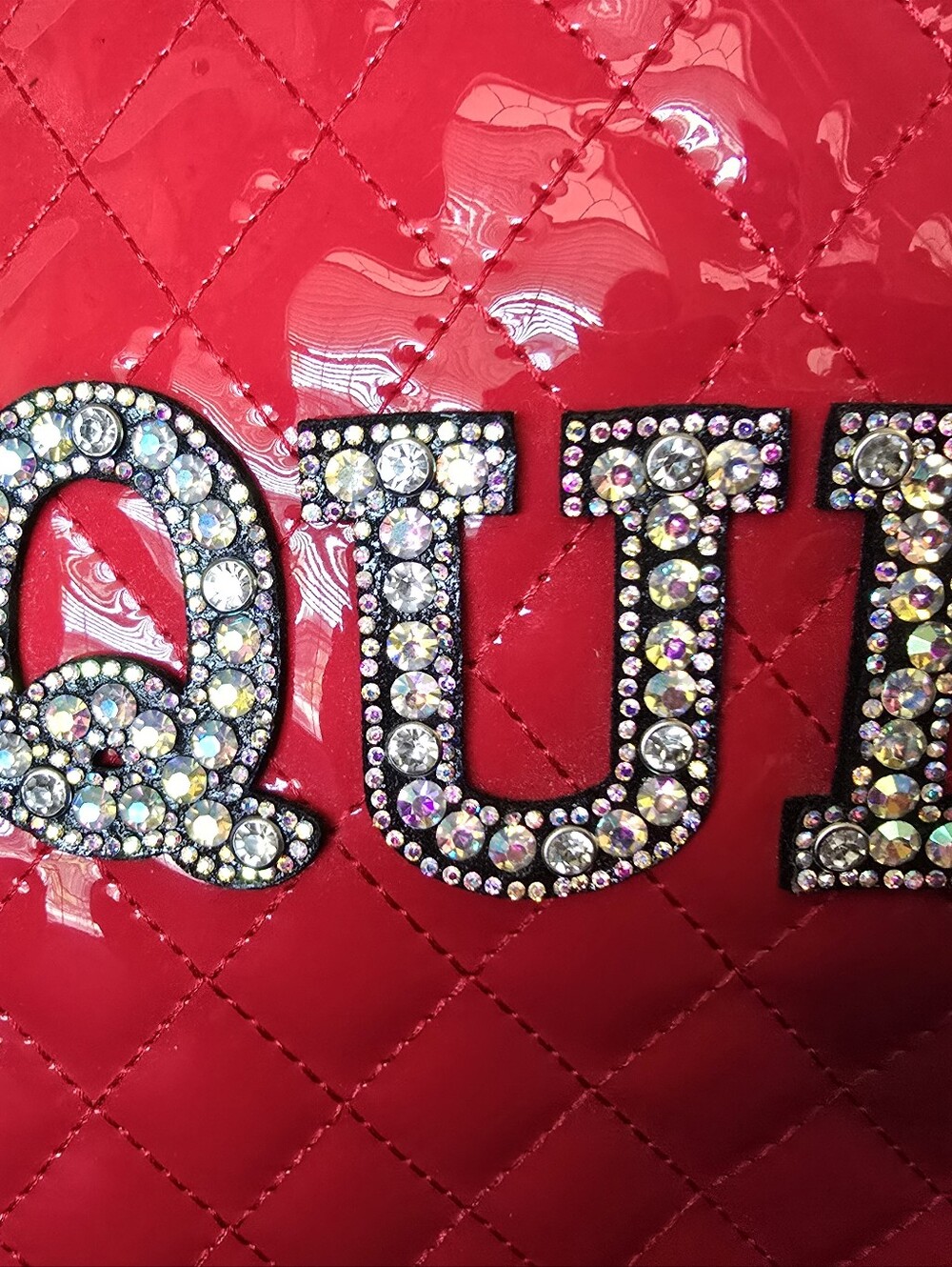 Red Quilted Patent Satchel with Crystal 'QUEEN' Accent - Picture 6 of 6